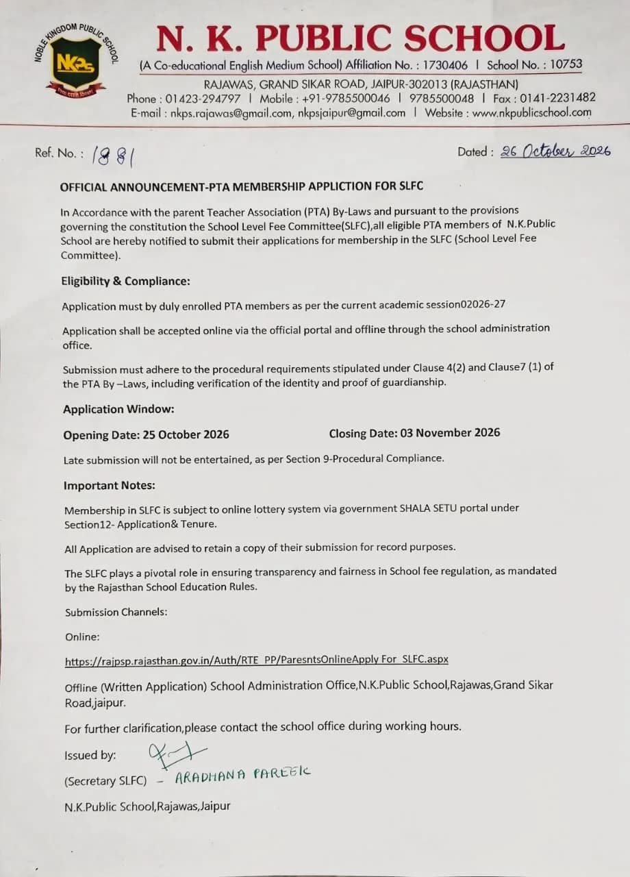 PTA Membership Appliction For SLFC