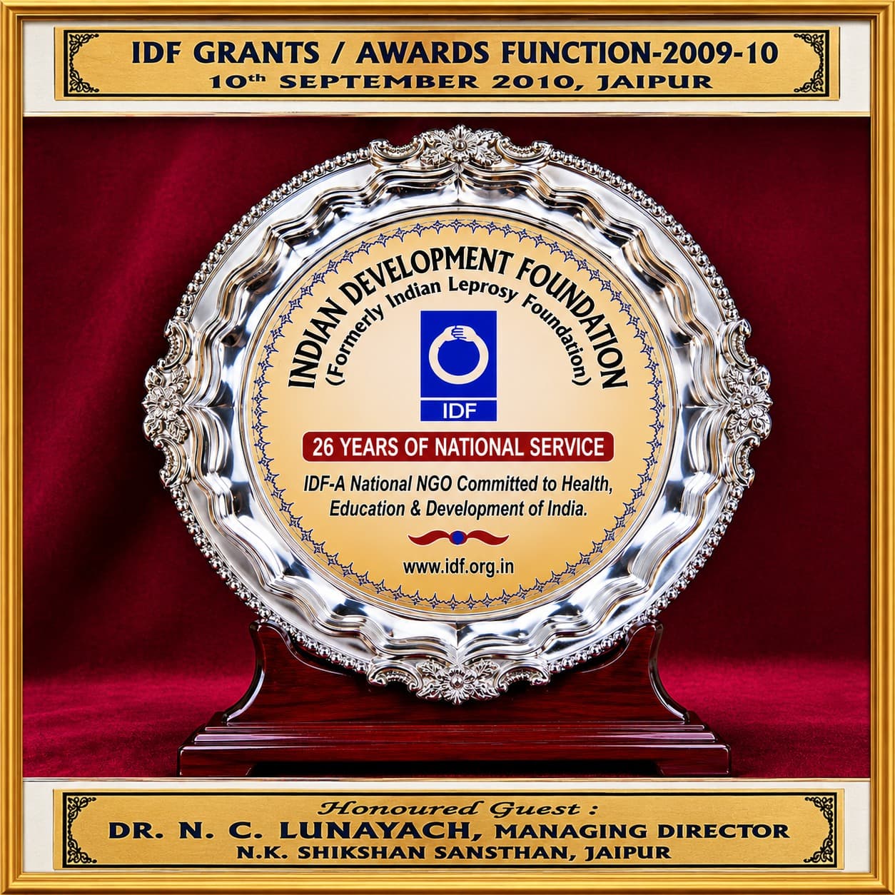 Honored by Indian Development Foundation